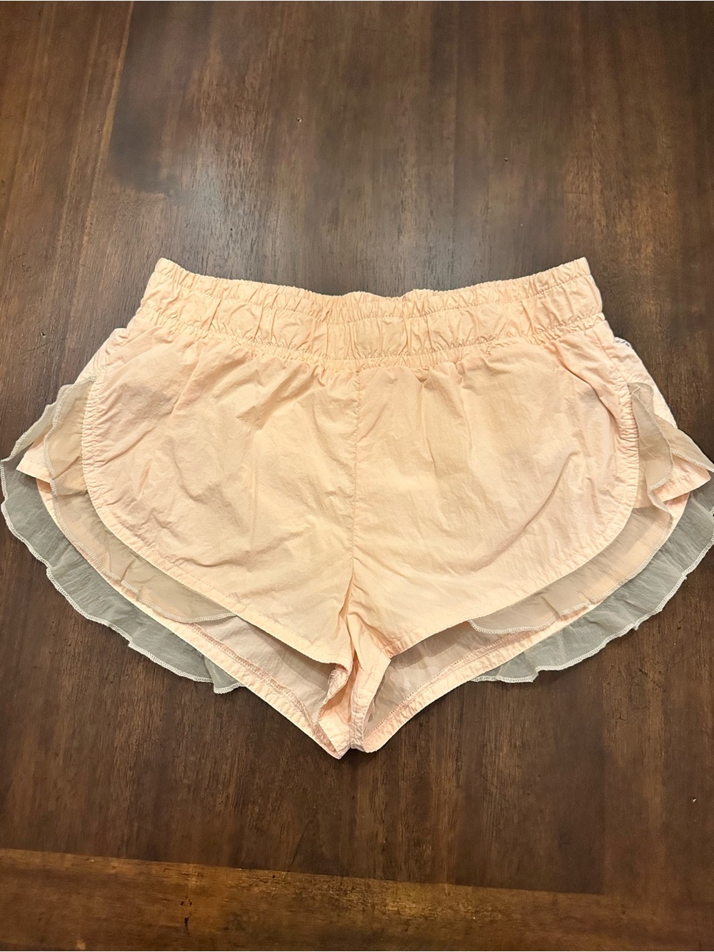 Free People Peach Layered Ruffle Athletic Shorts